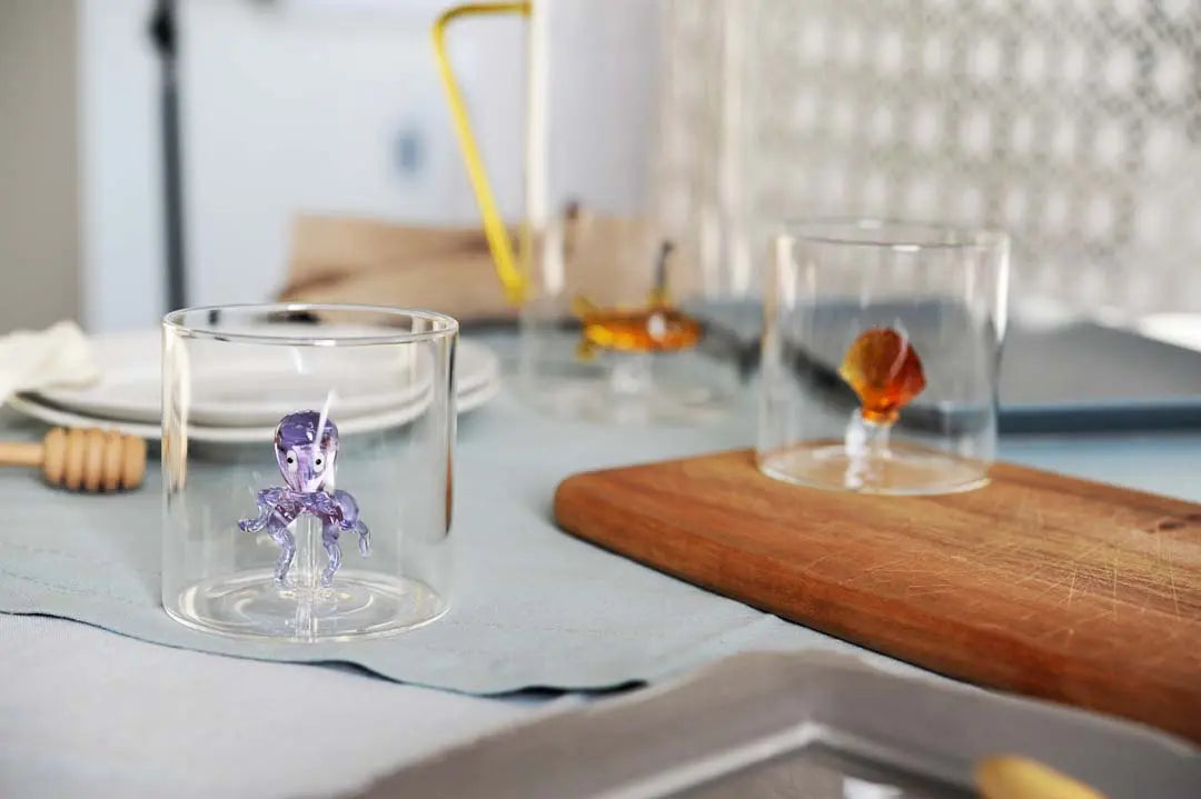 Gobelet en Verre Soufflé avec Décor - Poulpe