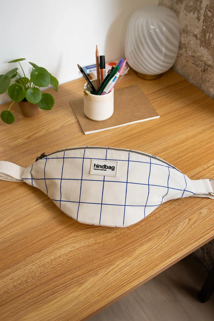 Olivia Ecru/Blue Checkered Fanny Pack