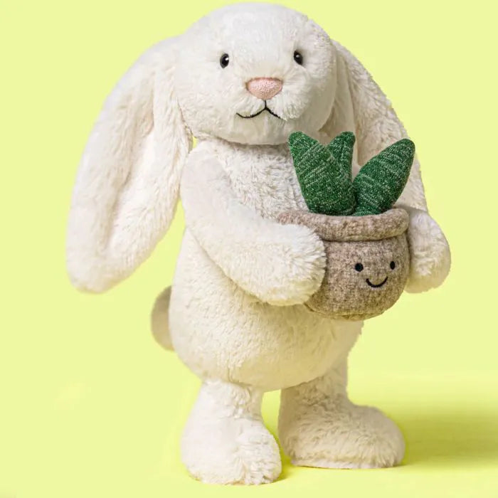 Pluche Crème Konijn met Plant