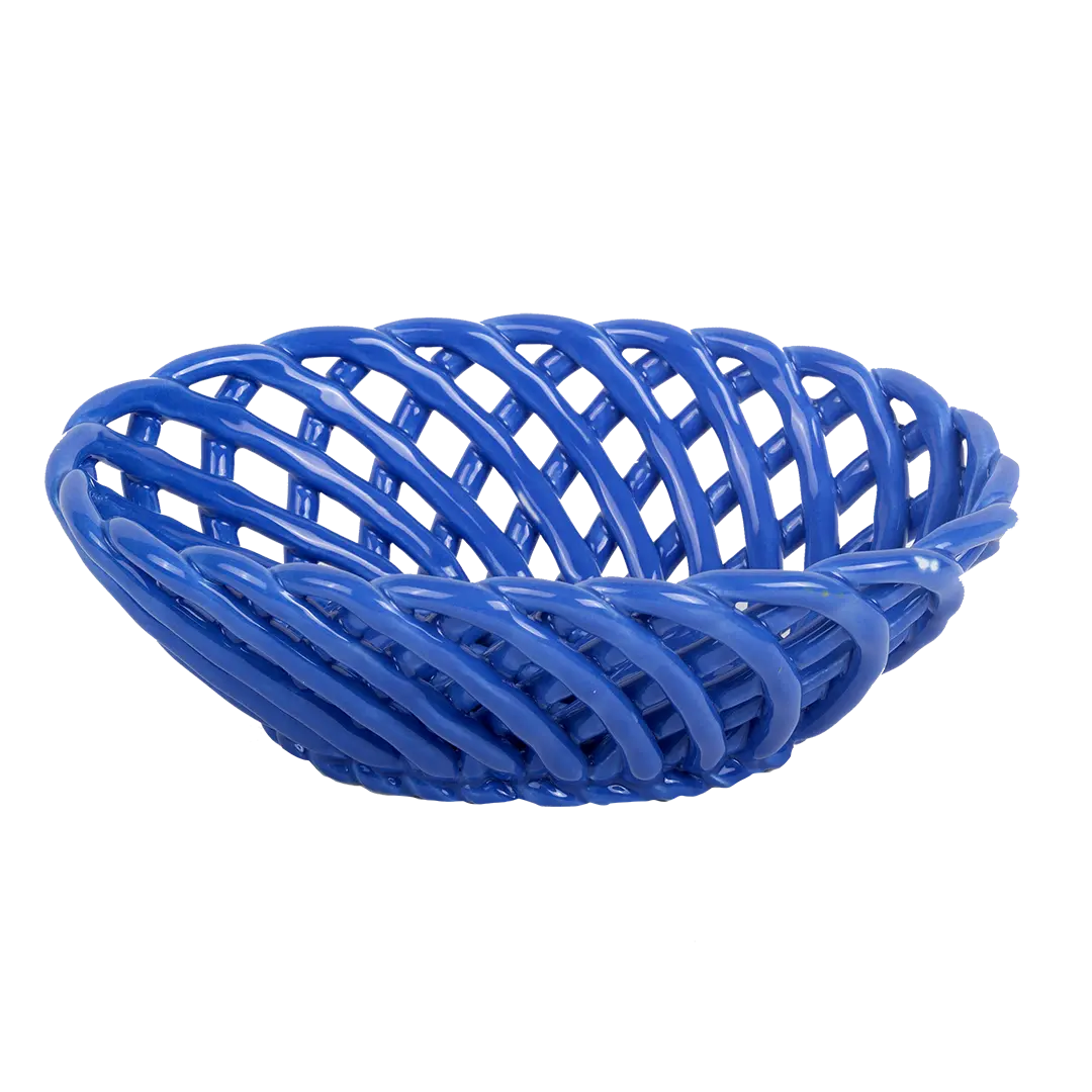 Oval Blue Porcelain Basket (Small)