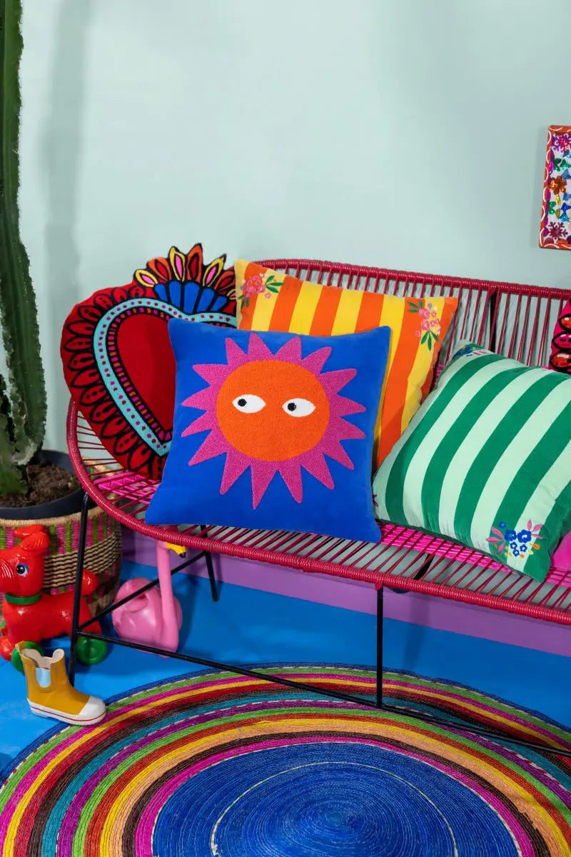 Coussin Bleu Loteria Soleil 45 x 45 cm