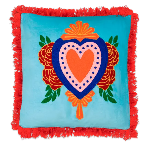 Coussin Milagro Cœur Bleu Clair à Franges