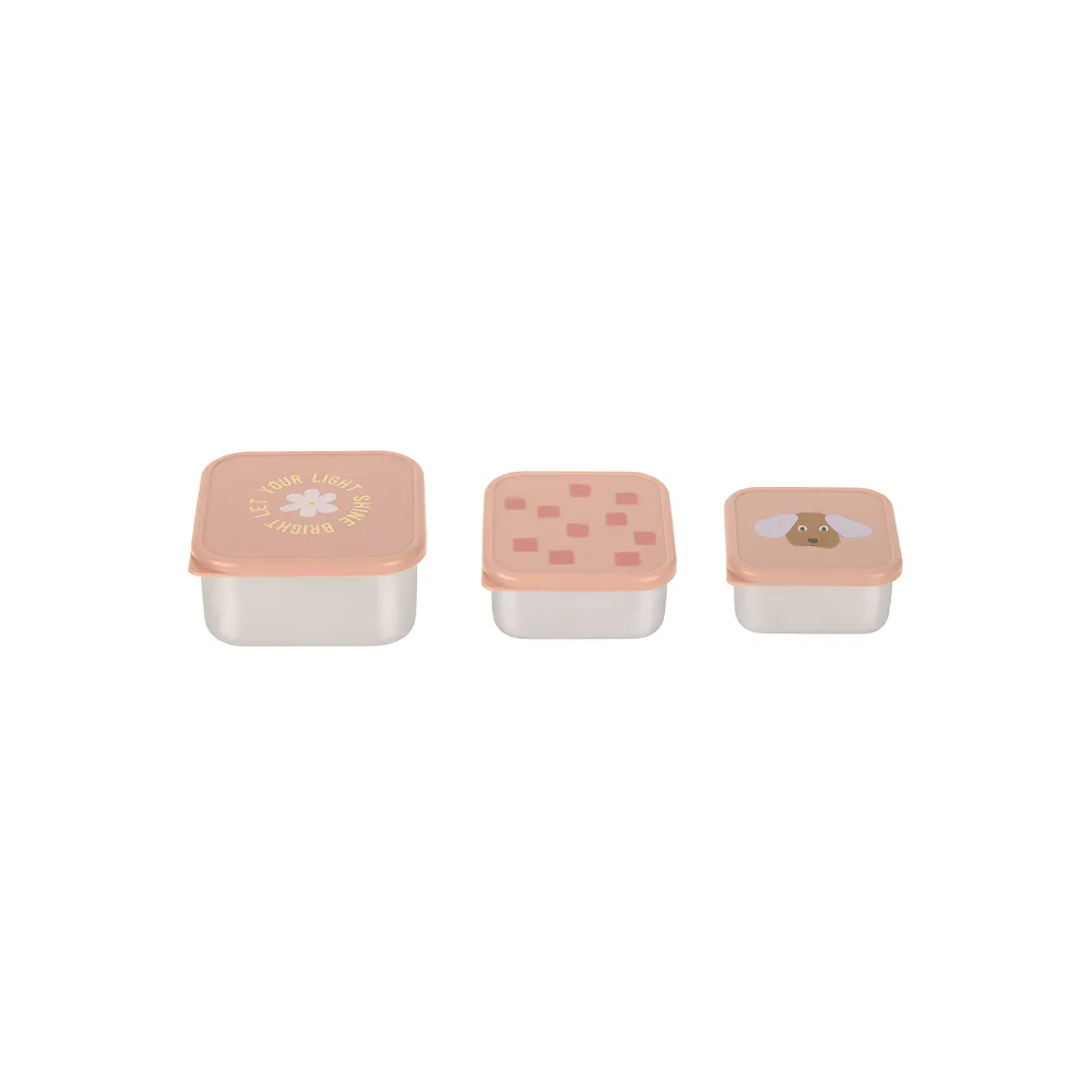 Set of 3 small stainless steel snack boxes Pattern Party Pink