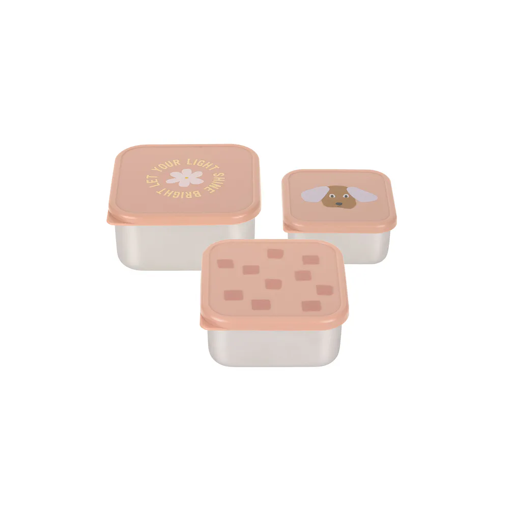 Set of 3 small stainless steel snack boxes Pattern Party Pink