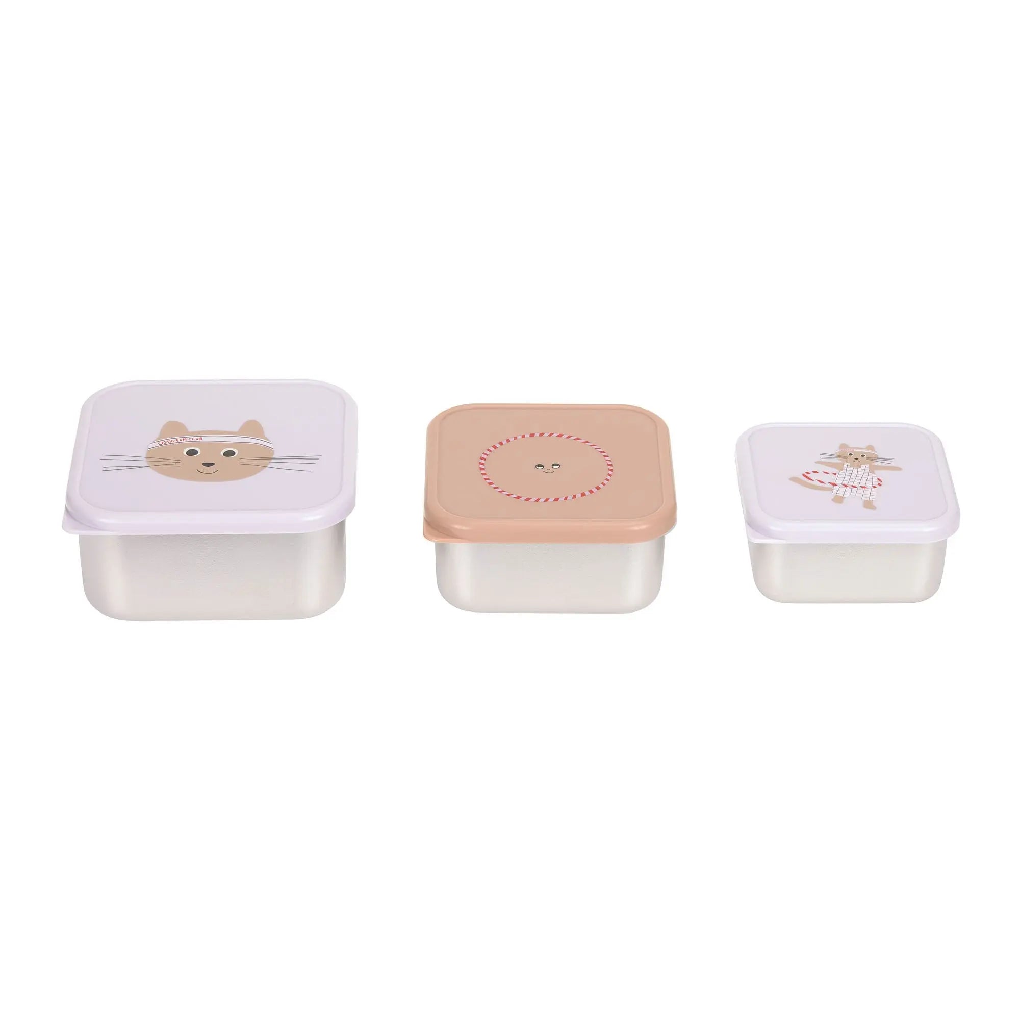 Petites boîtes à goûter inox Team Cat - Rose (lot de 3)