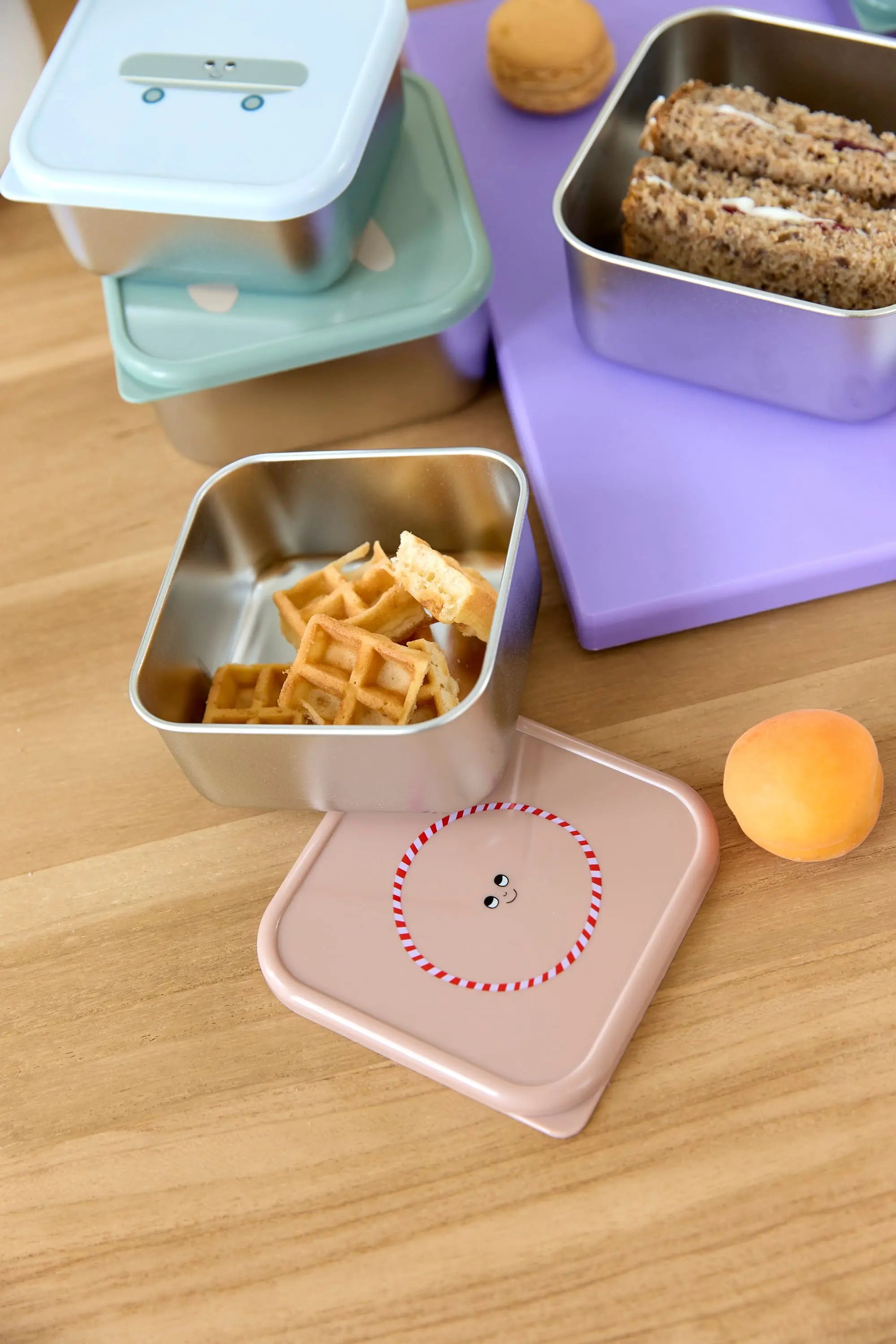 Petites boîtes à goûter inox Team Cat - Rose (lot de 3)