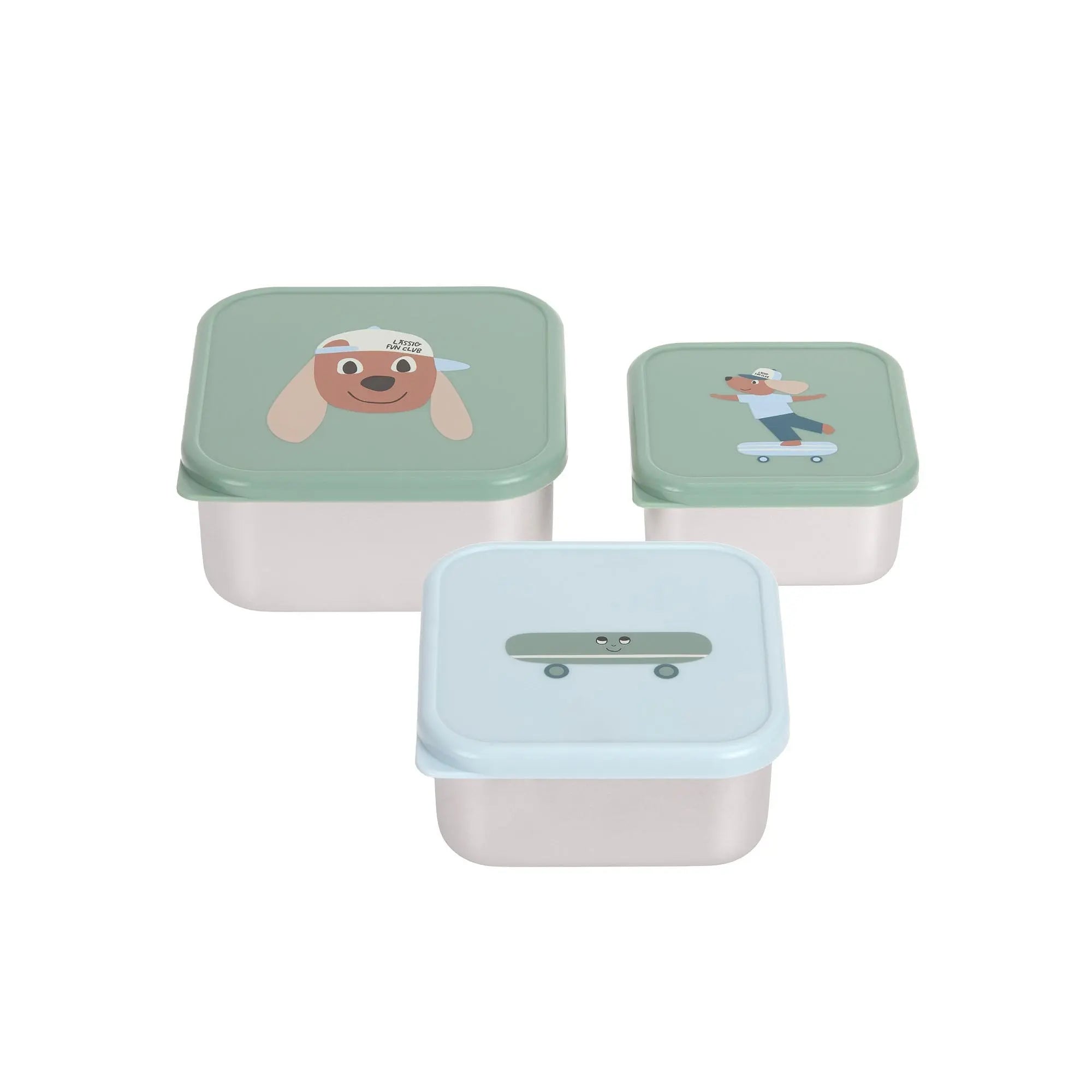 Petites boîtes à goûter inox Team Dog - Vert (lot de 3)