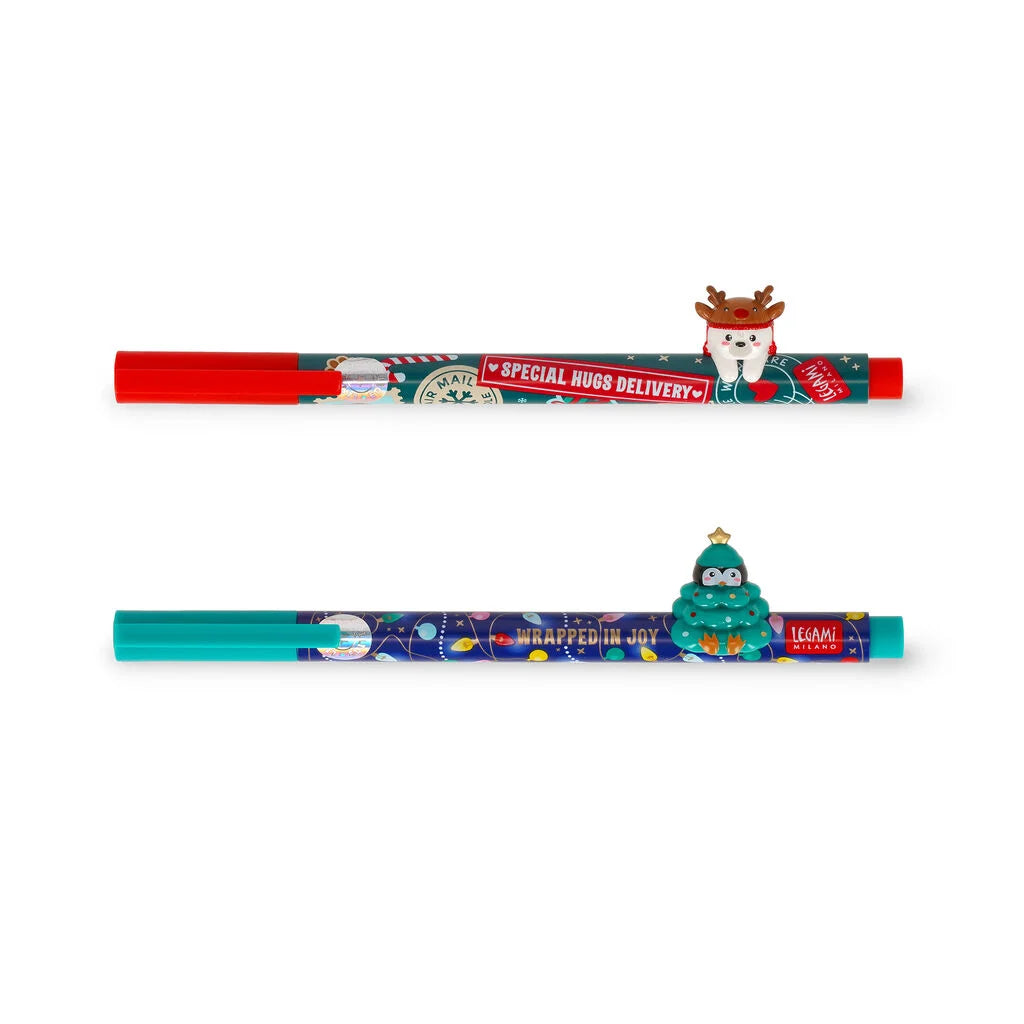Set van 2 gelinkt schrijfballen met decoratief diertje - Jingle All the Way