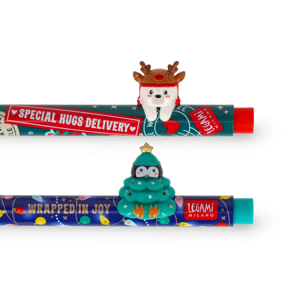 Set van 2 gelinkt schrijfballen met decoratief diertje - Jingle All the Way