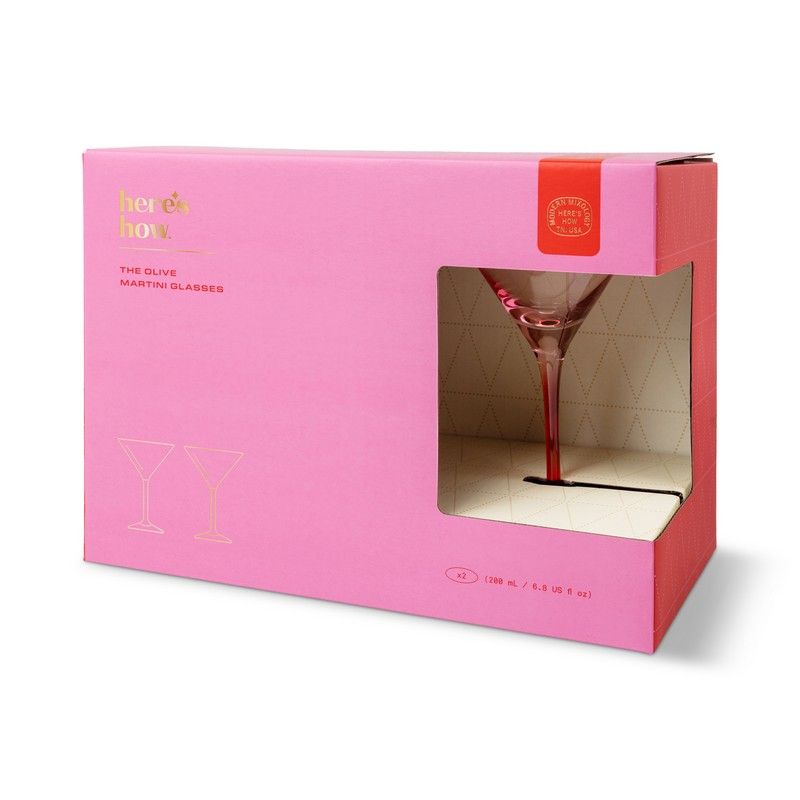 Martiniglazen op voet, olijfgroen - roze + kersenrood (set van 2)