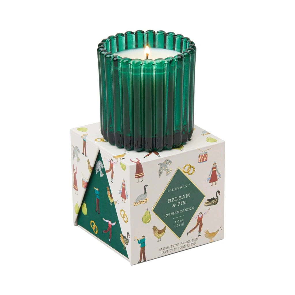 Christmas Ribbed Glass Candle 4.5 oz/127 g - Green - Balsam Fir
