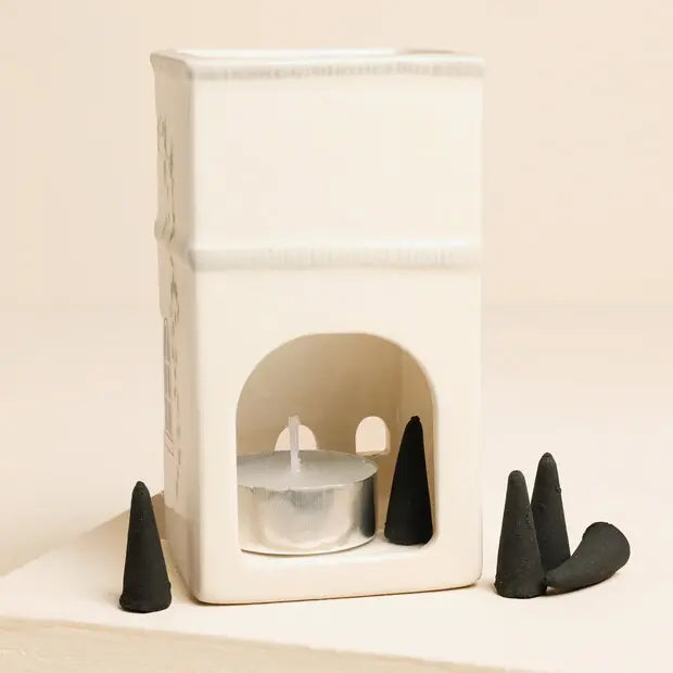 Porte-encens et Photophore - Parisian Townhouse (1 bougie chauffe-plat et 20 cônes d'encens inclus)