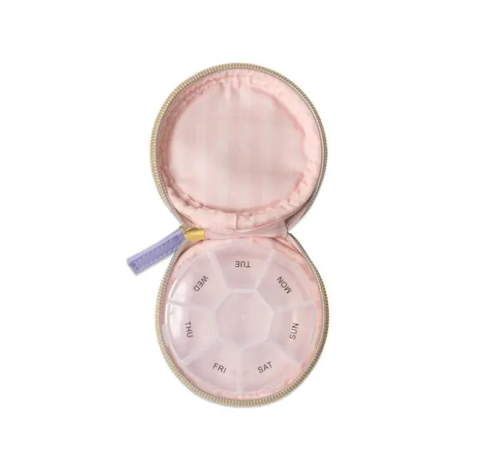 Pillendoosje van veganistisch leer - Paars vintage bloemenpatroon