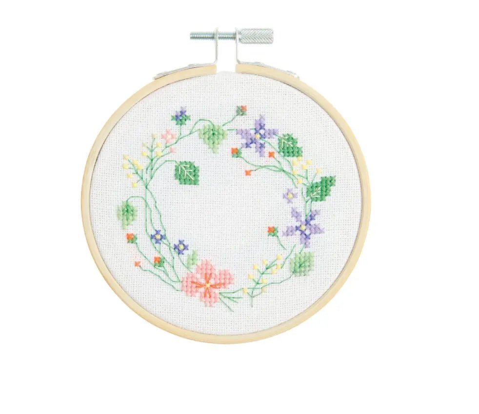 Kit de broderie au point de croix - couronne de fleurs
