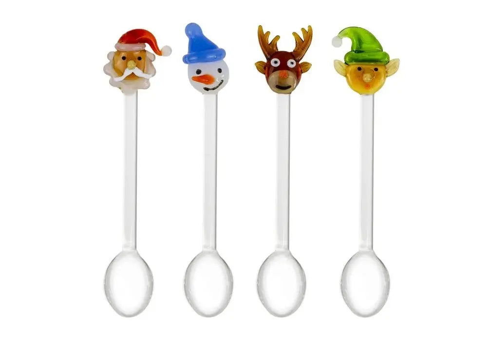Christmas glass spoons: Santa Claus, Snowman, Elf and Reindeer