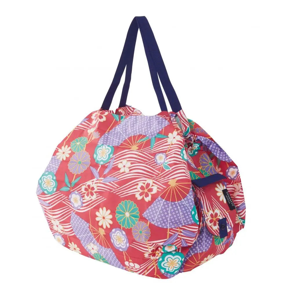 One-Pull Foldable Bag - L Ougi Flower Red