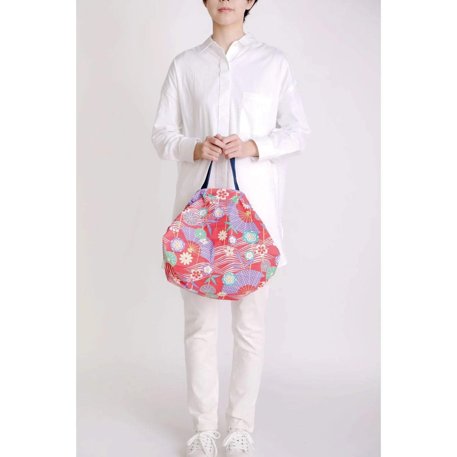 One-Pull Foldable Bag - M Ougi Flower Red