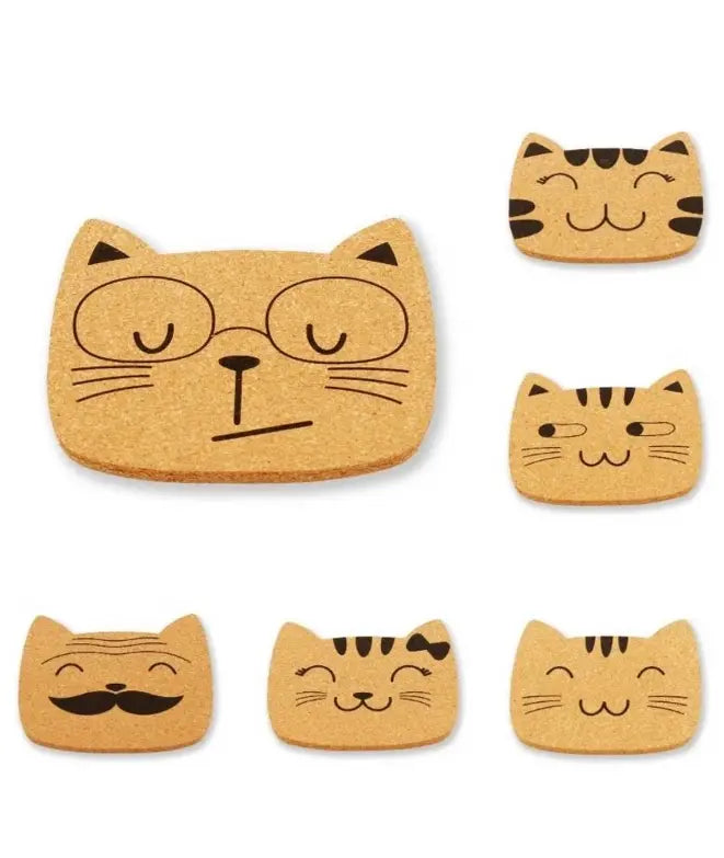Kurken onderzetters - Kattenfamilie (set van 6)