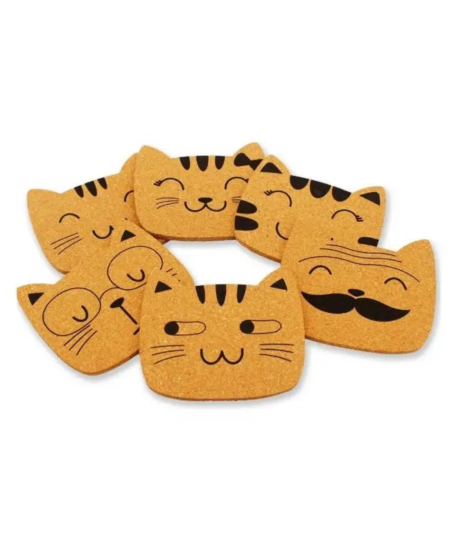 Kurken onderzetters - Kattenfamilie (set van 6)