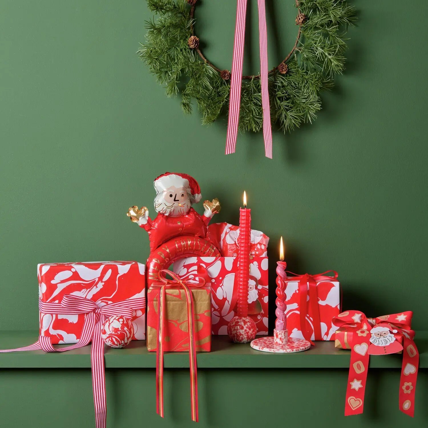 Gemarmerde spiraalkaars - Rood en wit