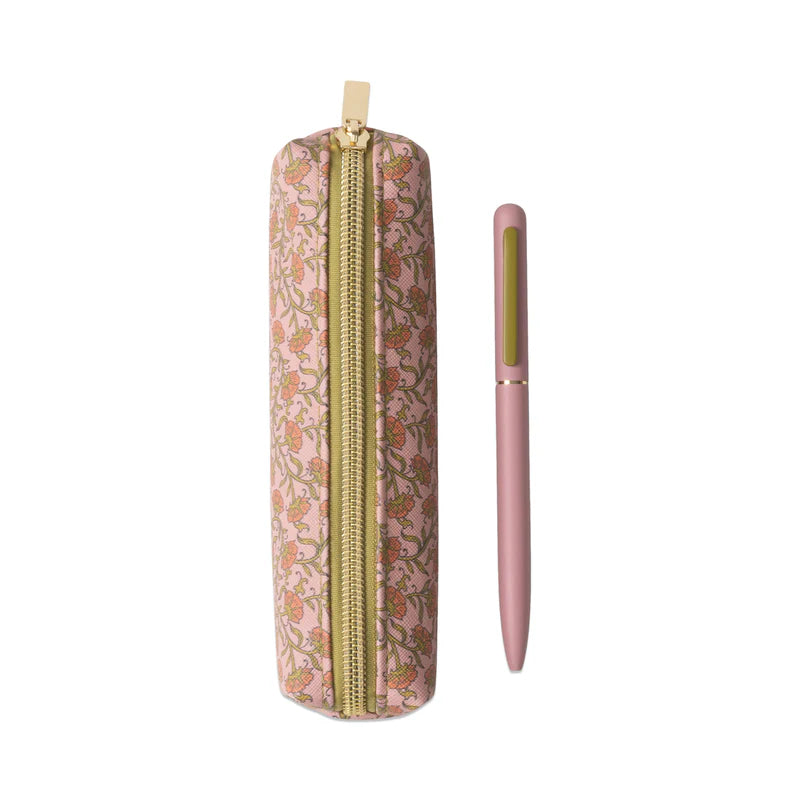 Stylo et pochette - Pink Vintage Floral