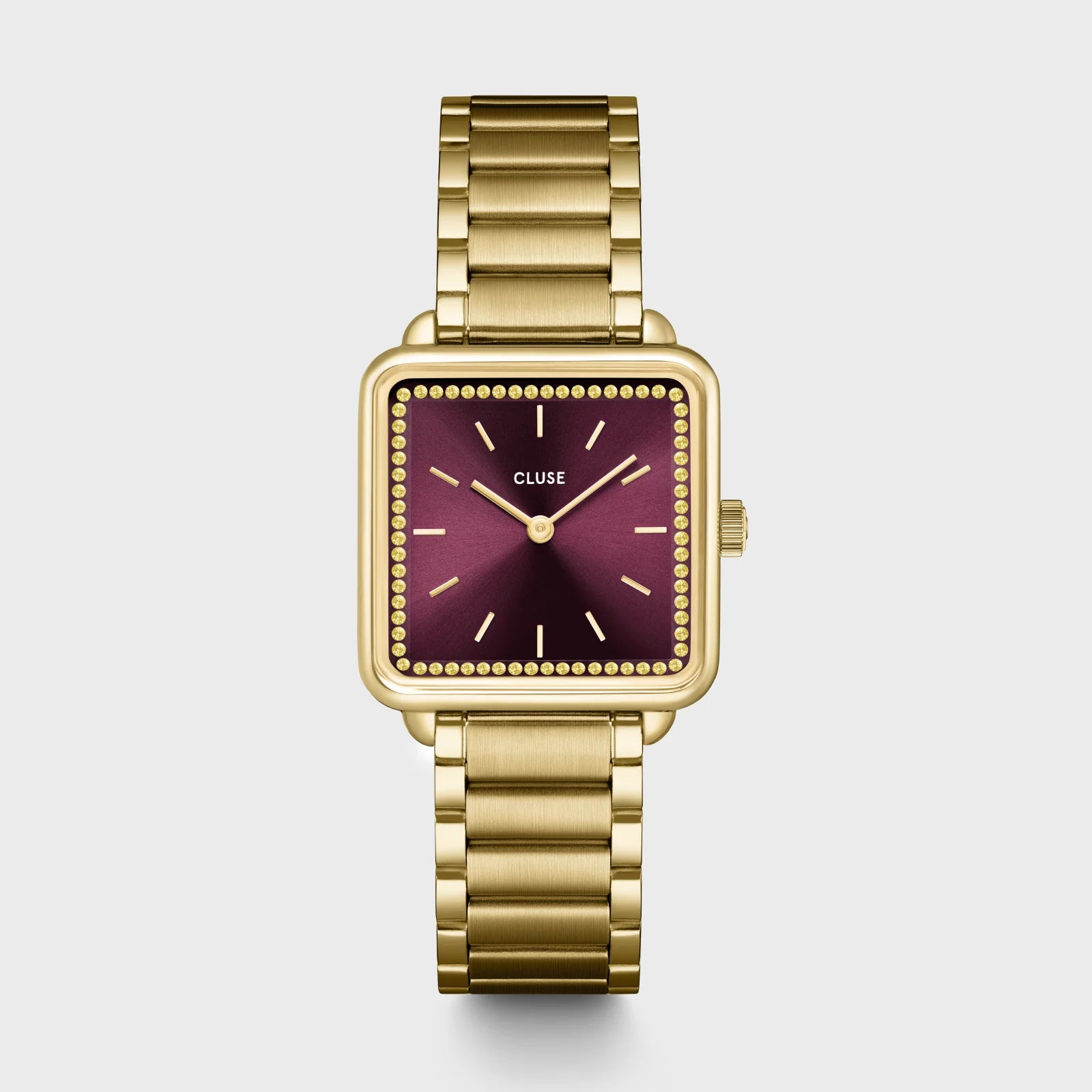 Montre La Tétragone Watch Steel, Wine stones, Gold Colour