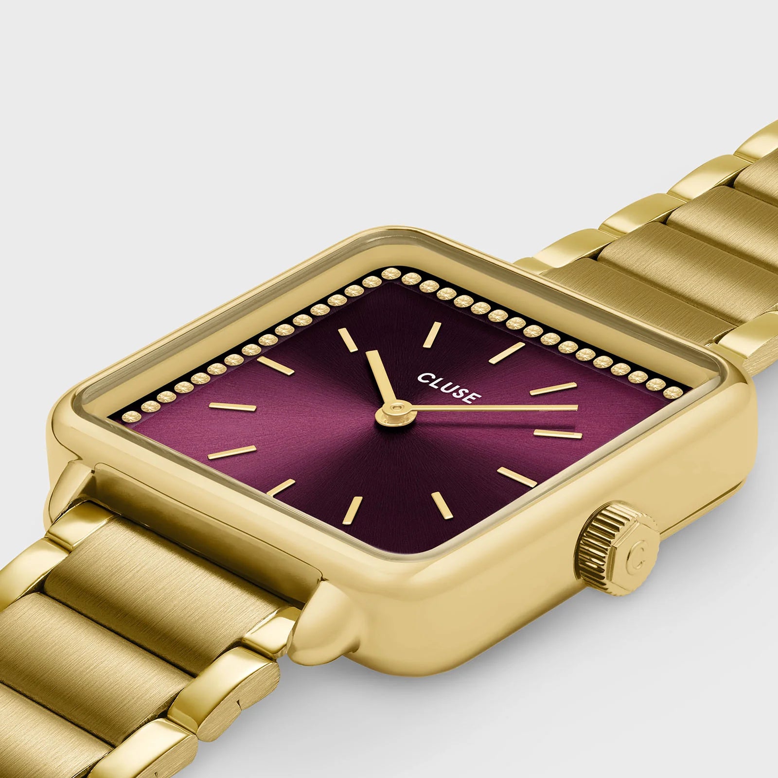 Montre La Tétragone Watch Steel, Wine stones, Gold Colour