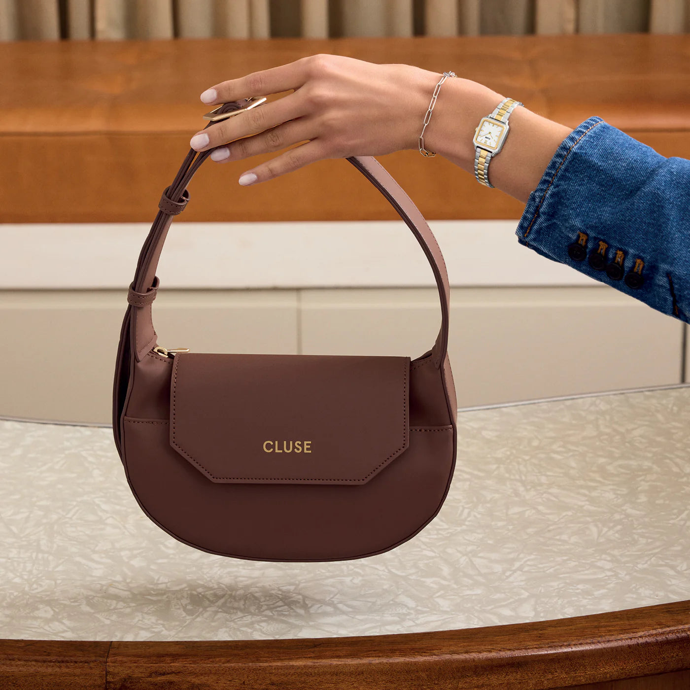 Sac à main Sacroisé Petite Crossbody, Brown, Gold Colour