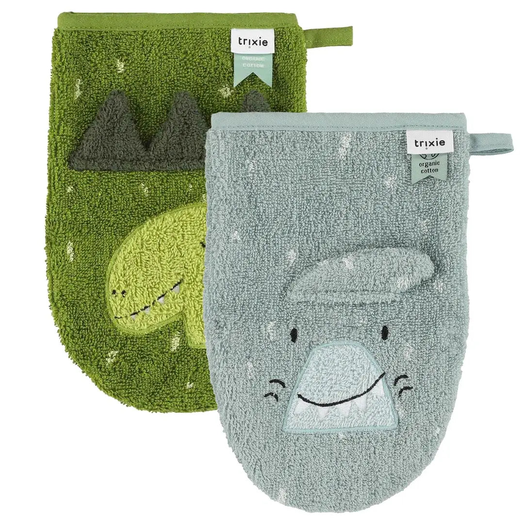 Set of 2 wash mitts Mr Shark & Mr. Dino