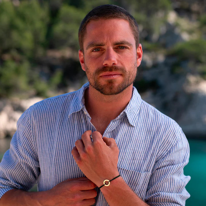 Bracelet Cercle Plat Plaqué Or Courbure - Bleu Roi