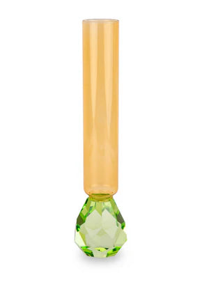 Vase en verre avec base à effet diamant - Vert et orange