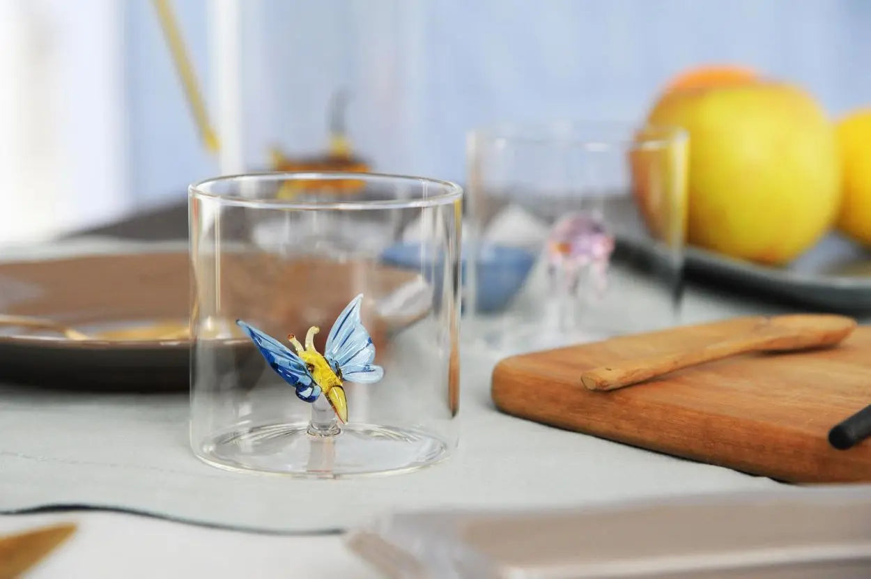 Gobelet en Verre Soufflé avec Décor - Papillon