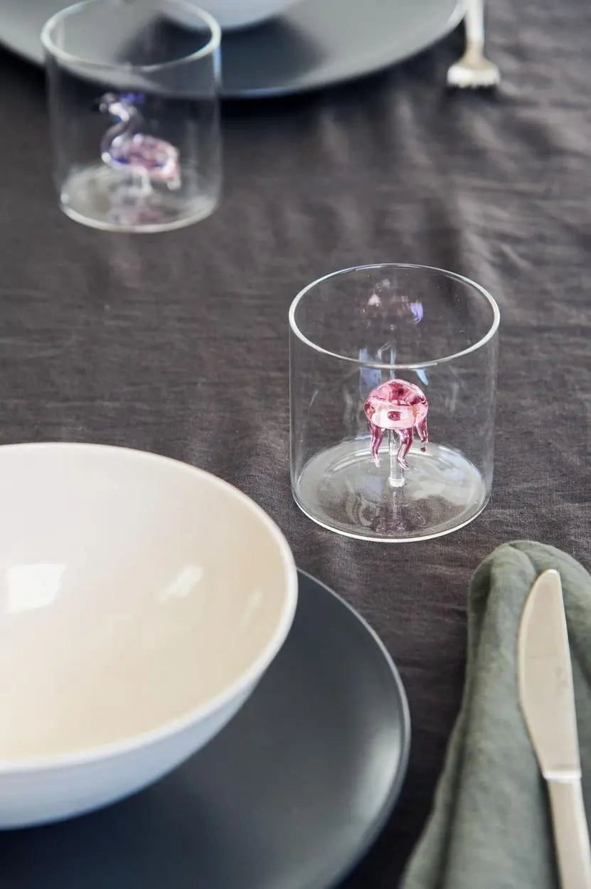 Gobelet en Verre Soufflé avec Décor - Flamant Rose