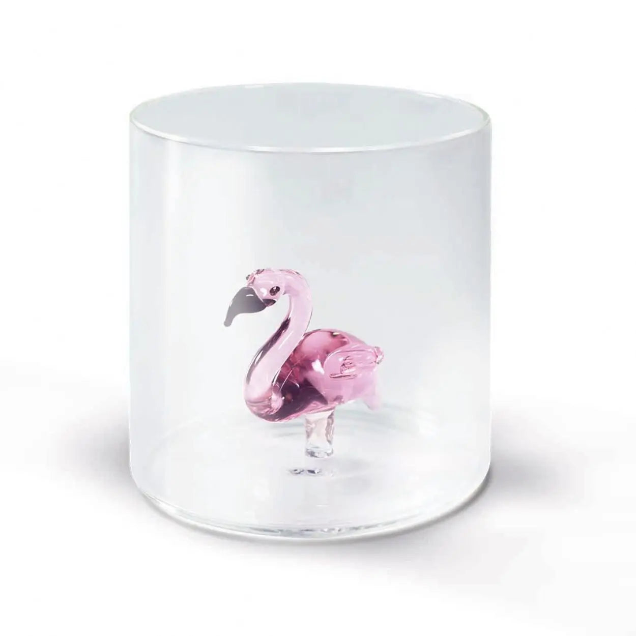 Gobelet en Verre Soufflé avec Décor - Flamant Rose