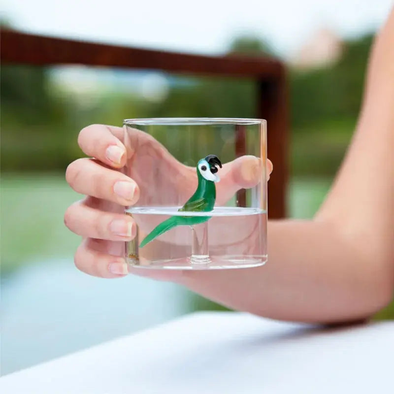Gobelet en Verre Soufflé avec Décor - Perroquet