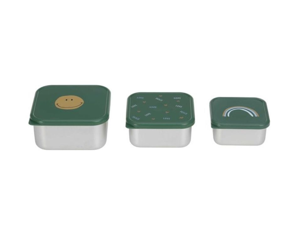 Lot de 3 petites boîtes à goûter inox - Happy Rascals - Smile Vert