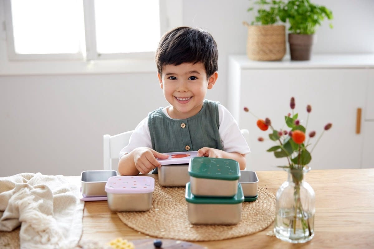 Lot de 3 petites boîtes à goûter inox - Happy Rascals - Smile Vert