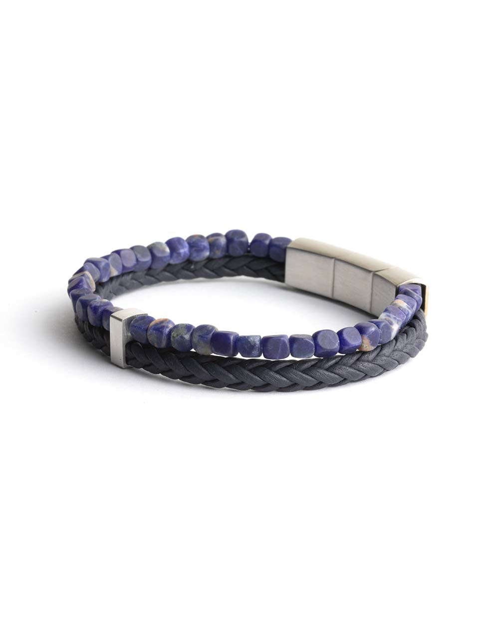 Bracelet Double Cuir & Pierre Sodalite