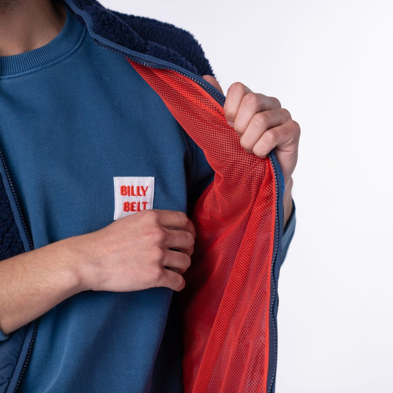 Sleeveless bi-material sherpa jacket - Navy Blue